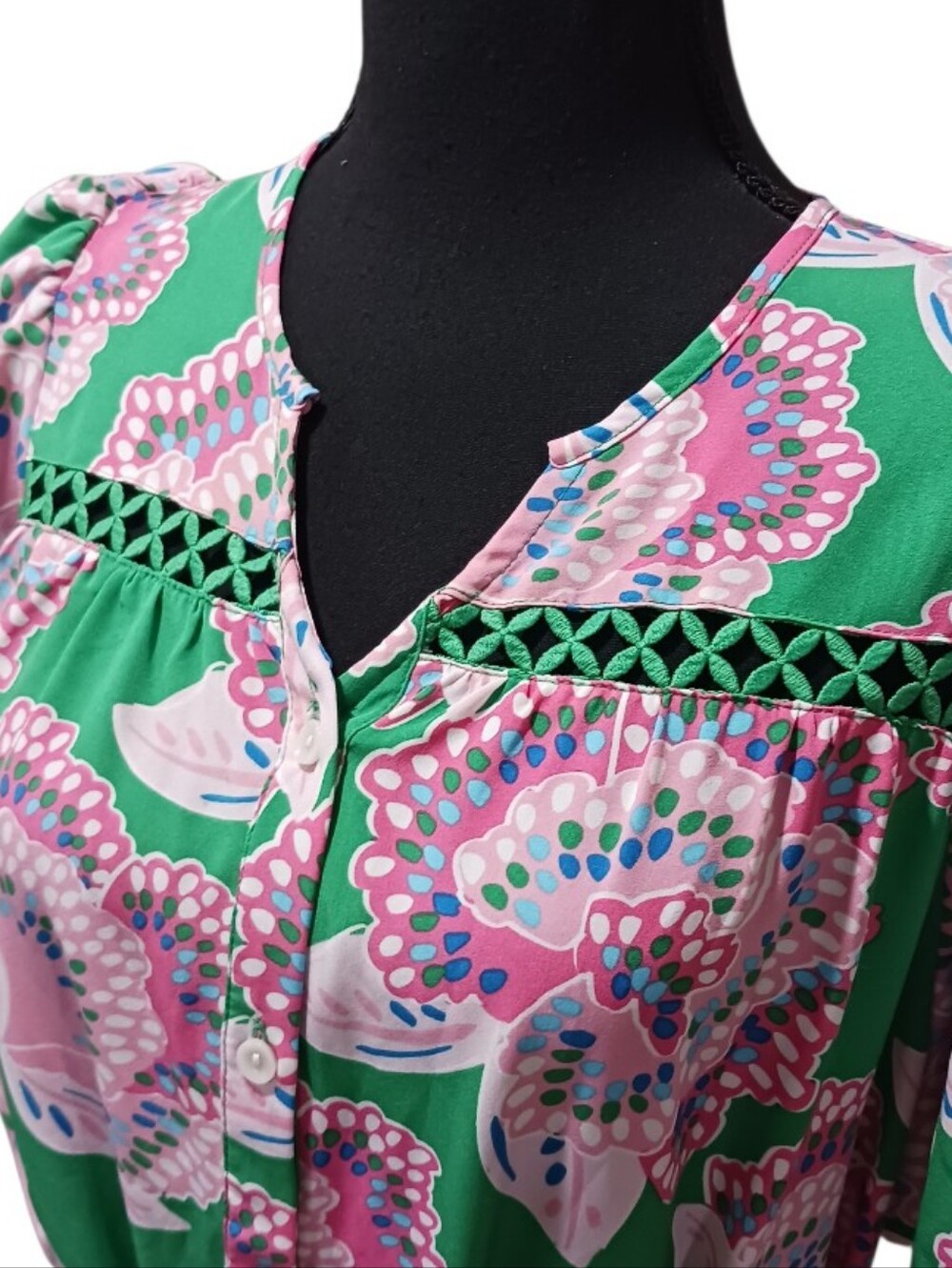 Mary Square Addison Bubble Sleeve Dress Lattice Trim - Picture 4 of 11